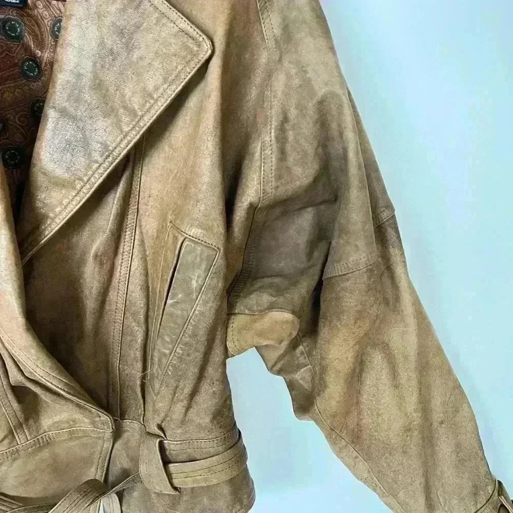 Winlit Leather Belted VTG Jacket with Shoulder Pads - Picture 2 of 13
